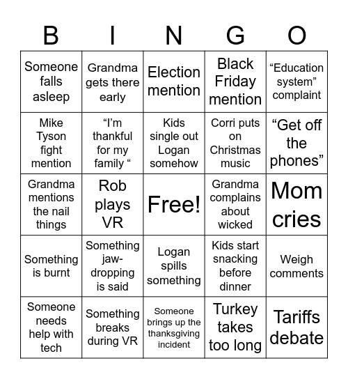 Thanksgiving 2024 Bingo Card