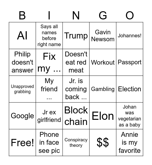 🦃 day Bingo Card