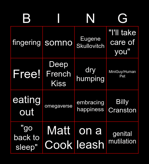 sexy flash fic Bingo Card