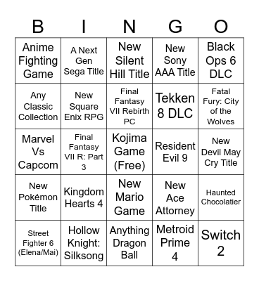 Game Awards 2024 Bingo (NEO! and Ori) Bingo Card