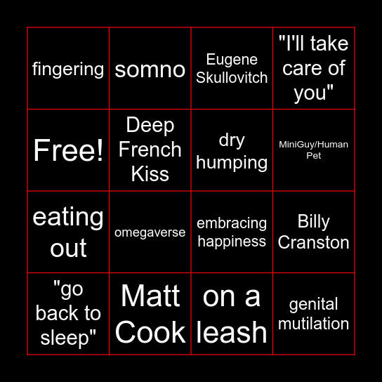 sexy flash fic Bingo Card