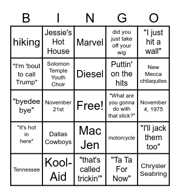 JenDiesel Bingo Card