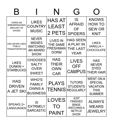 FIND A SISTER WHO.... Bingo Card