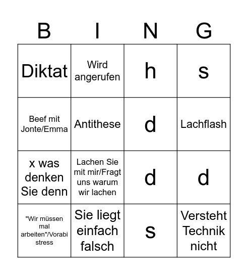 Wonsak bingo Card