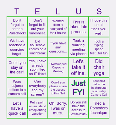 TELL US Bingo Card