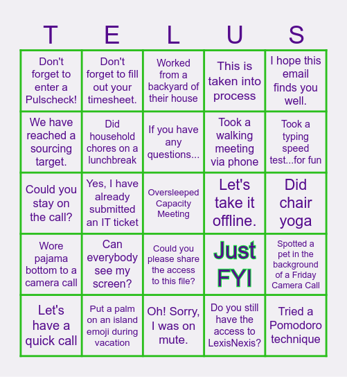 TELL US Bingo Card