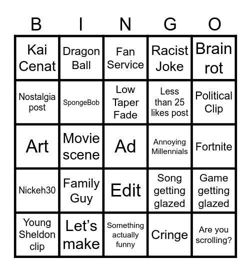 TikTok FYP Bingo Card