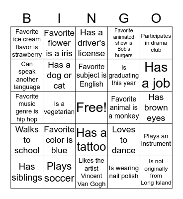 Ice Breaker Bingo Card