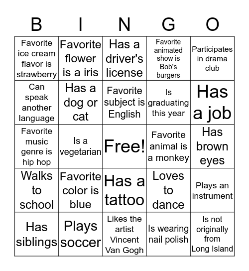 Ice Breaker Bingo Card