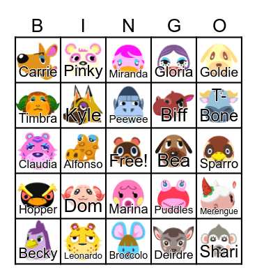 Animal Crossing Bingo Card