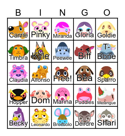 Animal Crossing Bingo Card