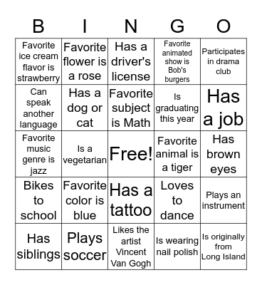 Ice Breaker Bingo Card