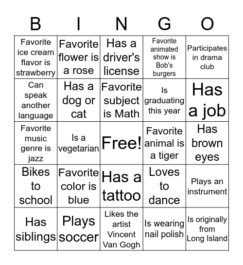 Ice Breaker Bingo Card