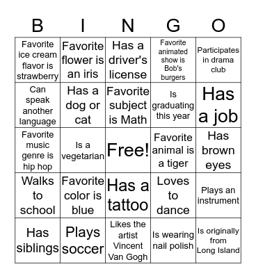 Ice Breaker Bingo Card