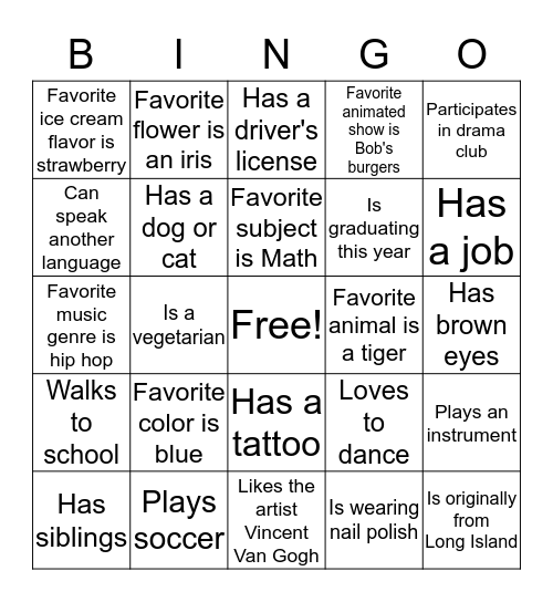 Ice Breaker Bingo Card