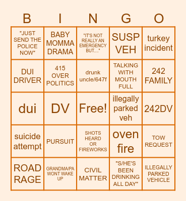 DISPATCH THANKSGIVING Bingo Card