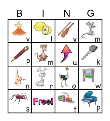 Pictures Kk-Xx Bingo Card