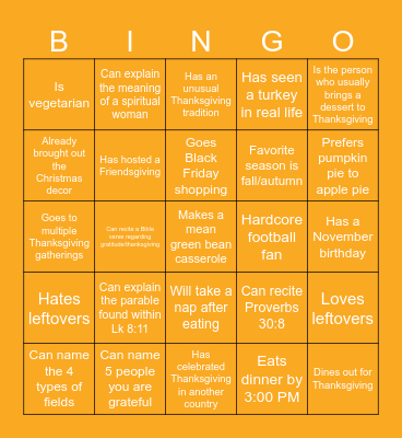 Thanksgiving Bingo Card