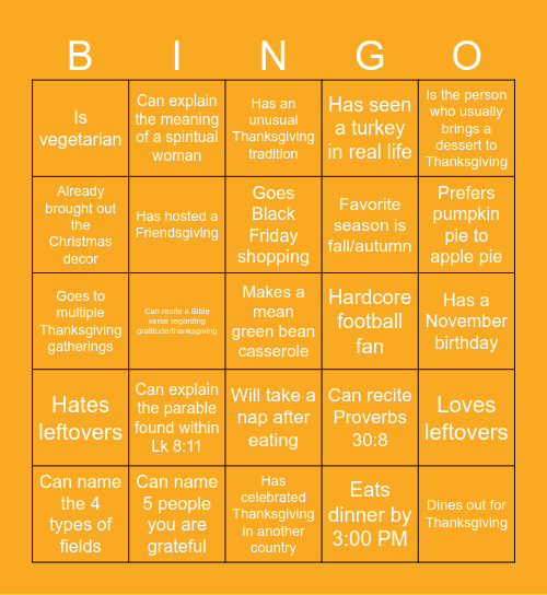 Thanksgiving Bingo Card