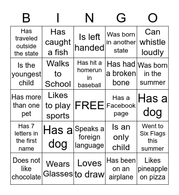 Getting to Know You Bingo Card