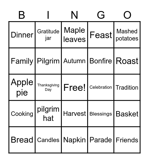 Thanksgiving Bingo Card