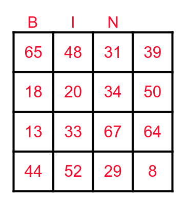 Number Bingo 1-25 Bingo Card