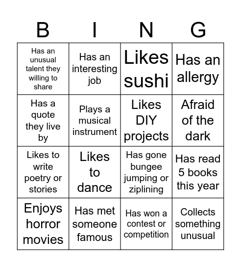 Connect Bingo Card