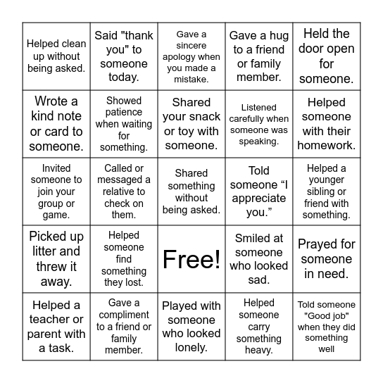 Fruits of the Holy spirirt Bingo Card