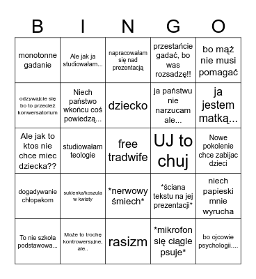 trad wife bingo Card