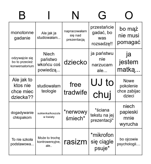 trad wife bingo Card