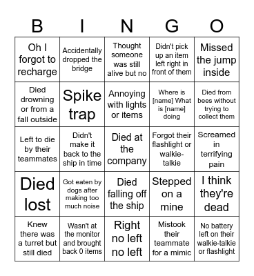 Lethal company idiot criteria (english version) Bingo Card