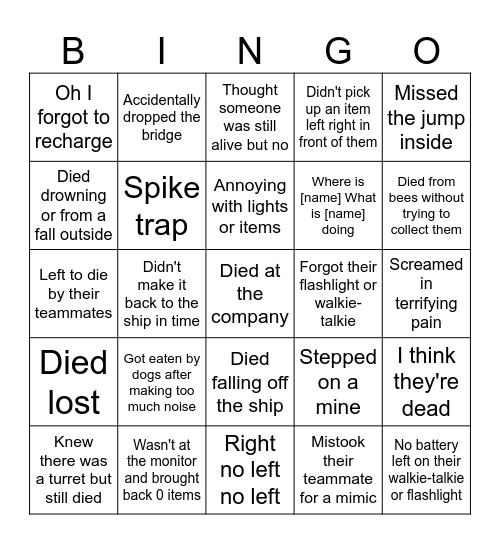 Lethal company idiot criteria (english version) Bingo Card