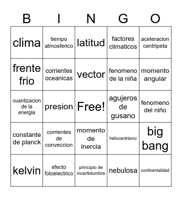 fisica Bingo Card