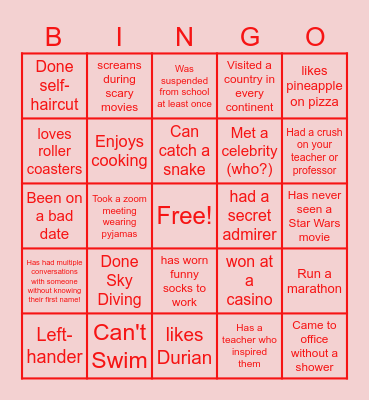 Let's have Fun! Bingo Card