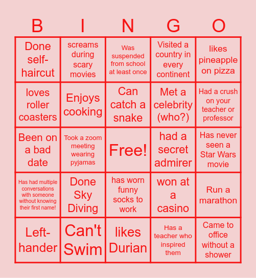 Let's have Fun! Bingo Card