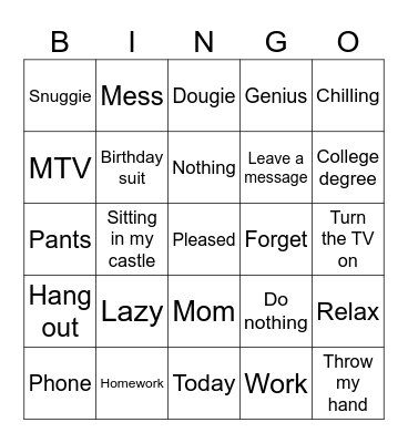 The lazy song Bingo Card