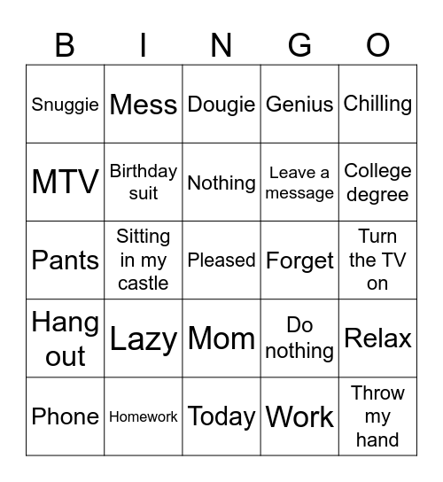 The lazy song Bingo Card