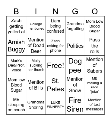 Finnerty Thanksgiving Bingo Card