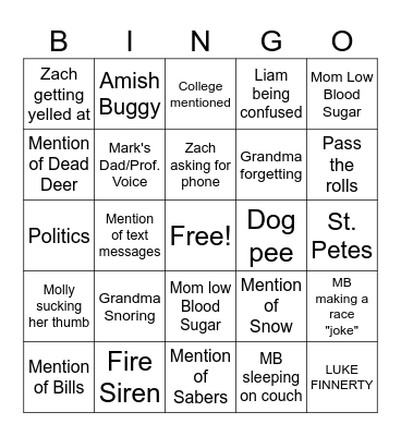 Finnerty Thanksgiving Bingo Card
