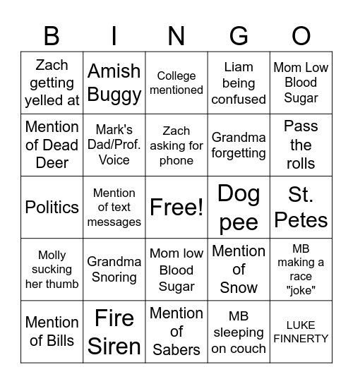 Finnerty Thanksgiving Bingo Card