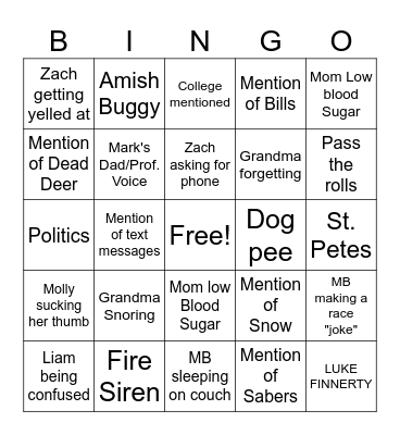Finnerty Thanksgiving Bingo Card