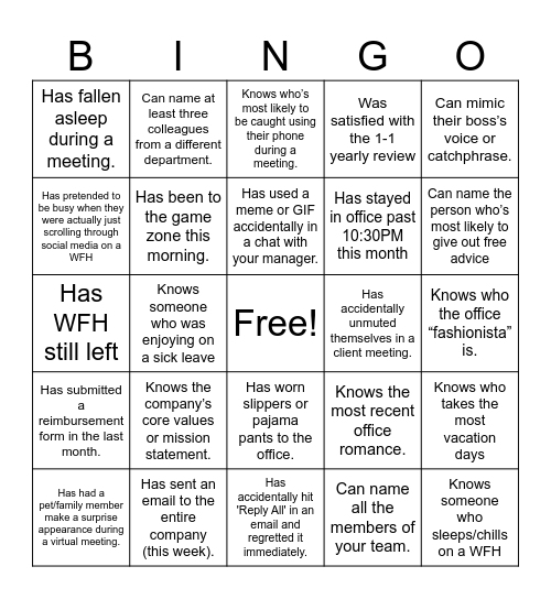 PSG Bingo Card