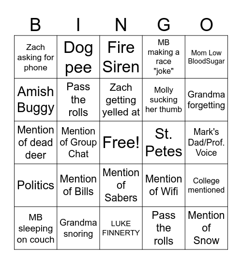 Finnerty Thanksgiving Bingo Card