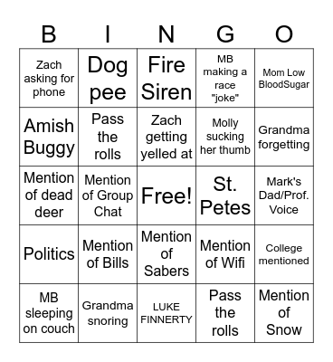 Finnerty Thanksgiving Bingo Card