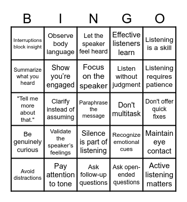 TedTalk about Listening Bingo Card