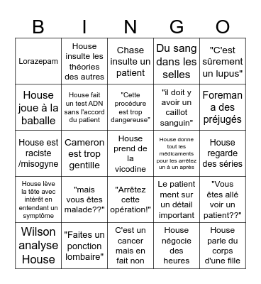 Dr House Bingo Card