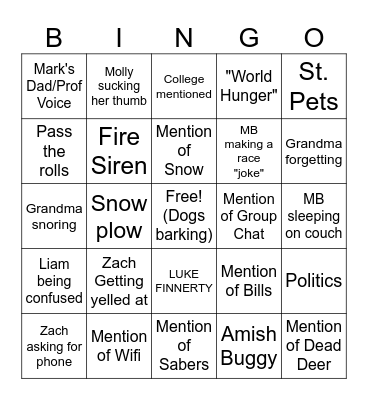 Finnerty Thanksgiving Bingo Card