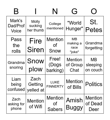 Finnerty Thanksgiving Bingo Card