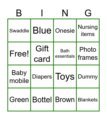 Baby Shower Gift Bingo Card