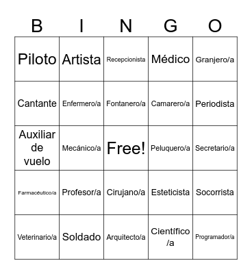 Profesiones Bingo Card